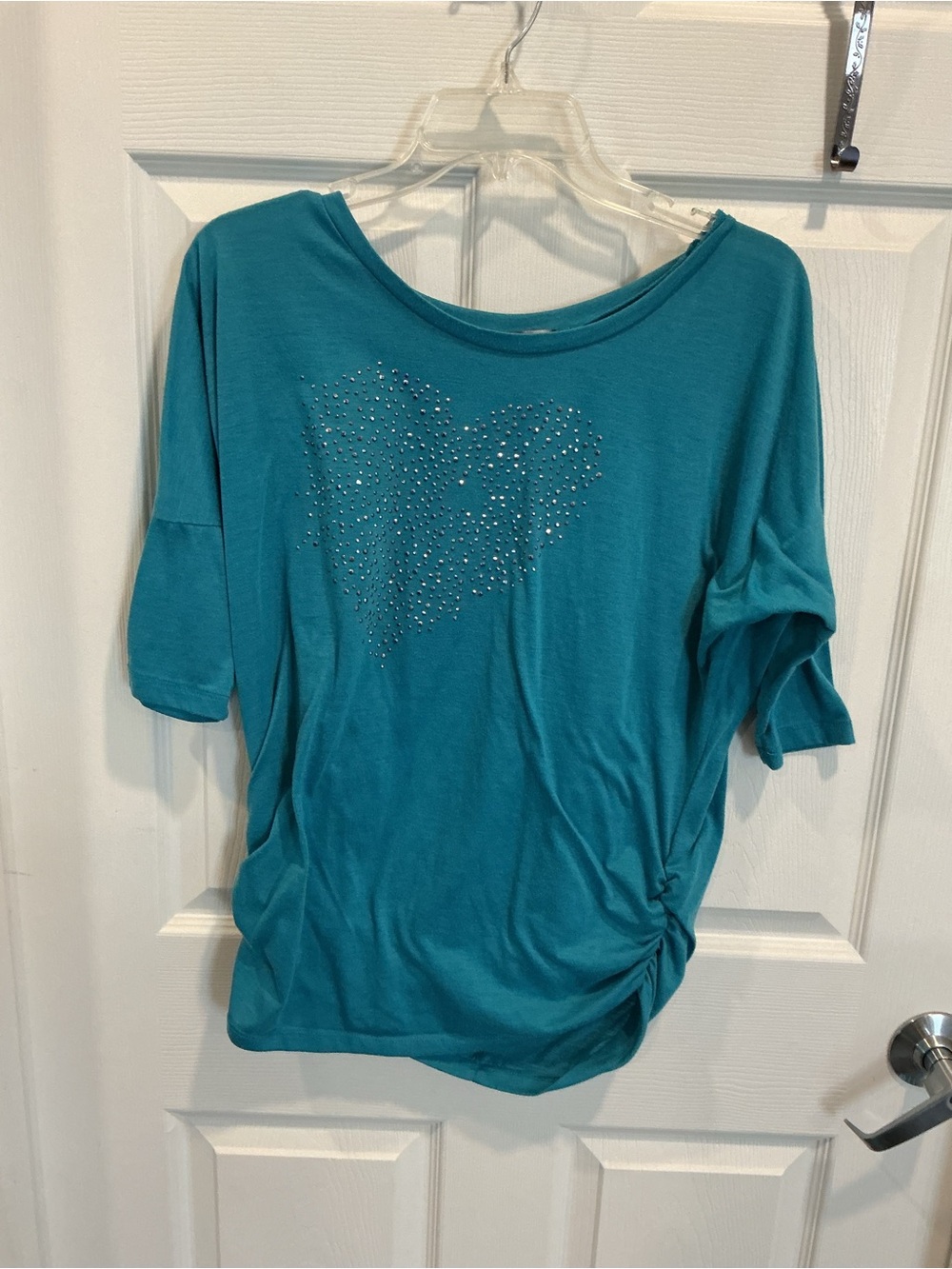 One Step Up Ladies 3/4 Sleeve Rhinestone Heart Top Size 1X